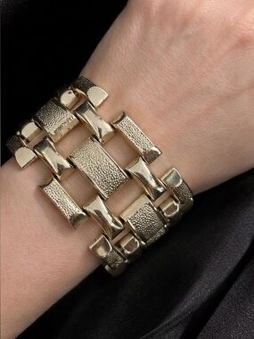 ✨Vintage Mixed Metallic Geometric Link Bracelet | Champagne & Silver Tone✨